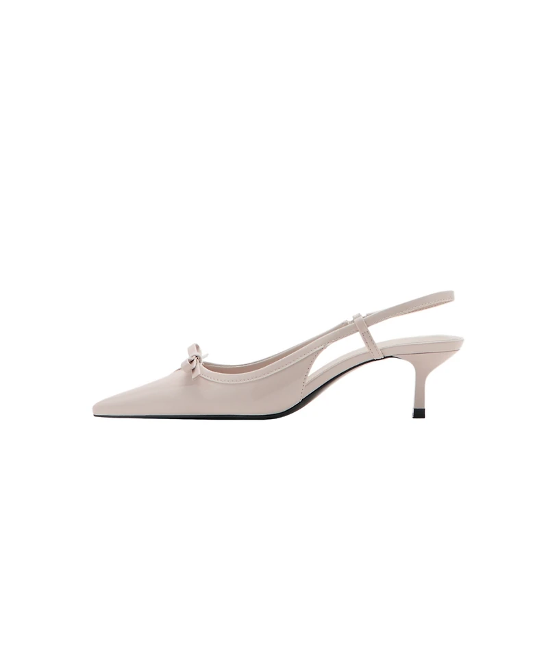 Mango Pointed-Toe Bow Kitten-Heel Slingback Pumps