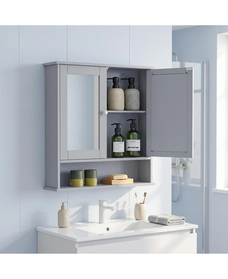 SongmicsHome Bathroom Cabinet with Mirror, Wall Cabinet with 2 Mirrored Doors, Adjustable Shelf, Open Compartment