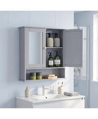 SongmicsHome Bathroom Cabinet with Mirror, Wall Cabinet with 2 Mirrored Doors, Adjustable Shelf, Open Compartment