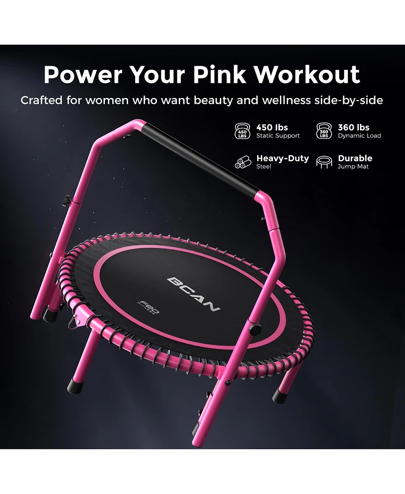 Bcan BT2 40 Inch Rebounder Trampoline for Adults, Handle Included, Indoor Use, 450 lbs Weight Capacity