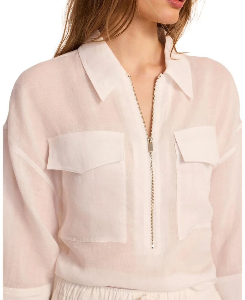 Mint Velvet Women's Ramie Zip Bomber Blouse