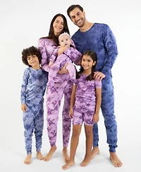 Leveret Matching Family Purple Navy Blue Mix Tie Dye Cotton Pajamas