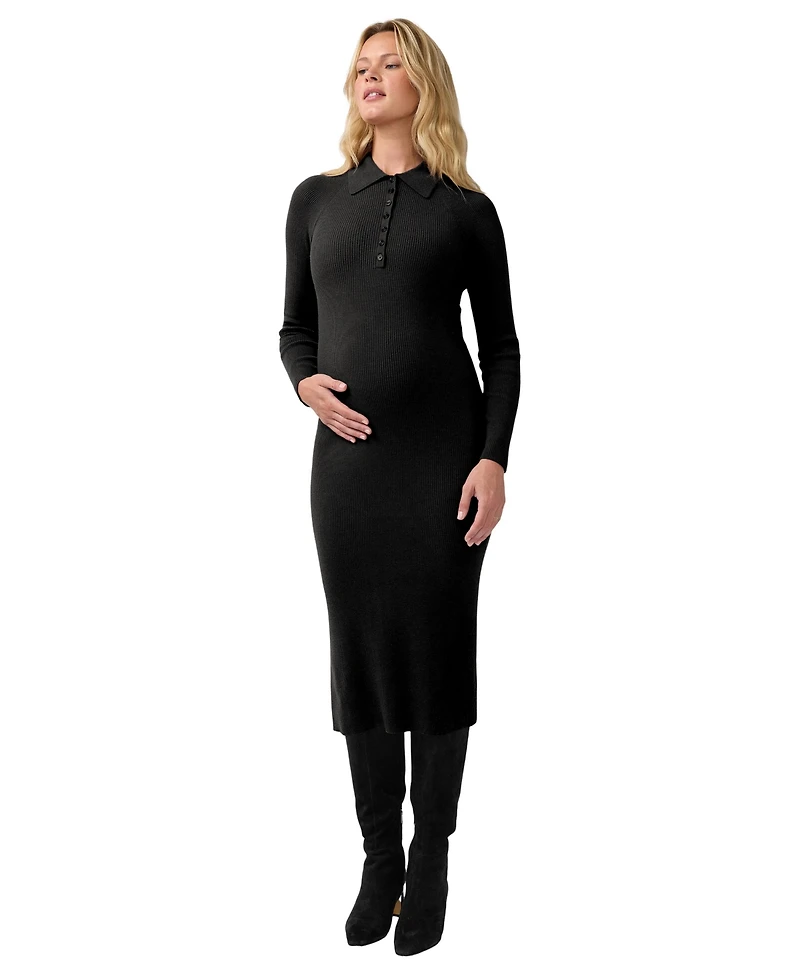 Ingrid + Isabel Maternity Nursing Ribbed Long-Sleeve Midi Dress