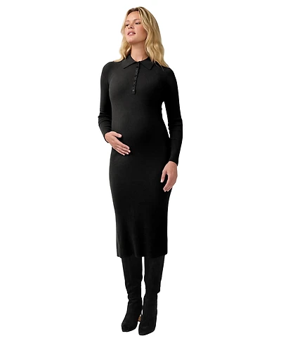 Ingrid + Isabel Maternity Nursing Ribbed Long-Sleeve Midi Dress