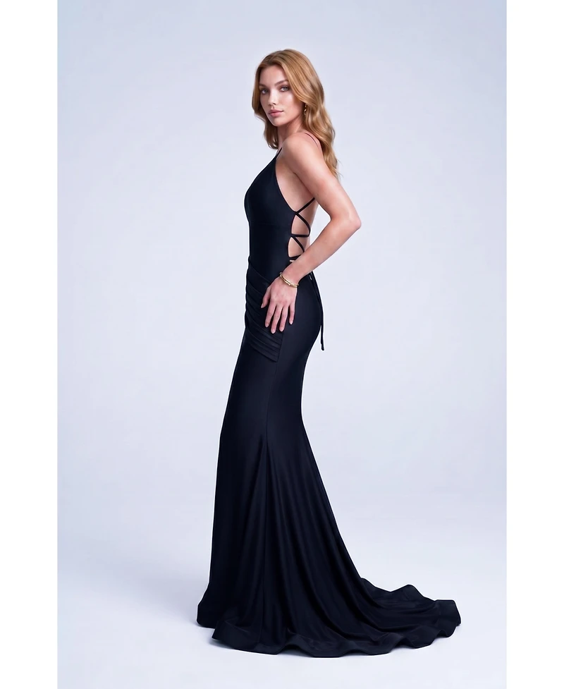 Jessica Angel Women's Plunge-Neck Ruched Mermaid Gown