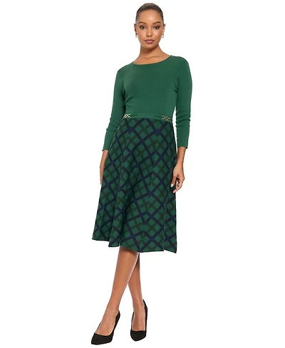 London Times Women's A-Line Midi Sweater Dress