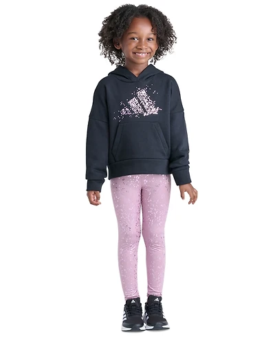 adidas Girls' 2T-6X Hooded Kangaroo-Pocket All-Over-Print Pullover and Leggings, 2-Piece Set
