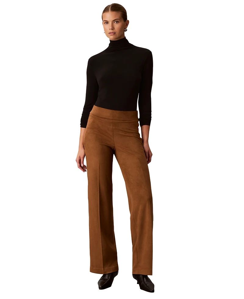 Calvin Klein Women's High-Rise Wide-Leg Pull-On Faux Suede Pants