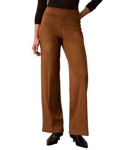 Calvin Klein Women's High-Rise Wide-Leg Pull-On Faux Suede Pants