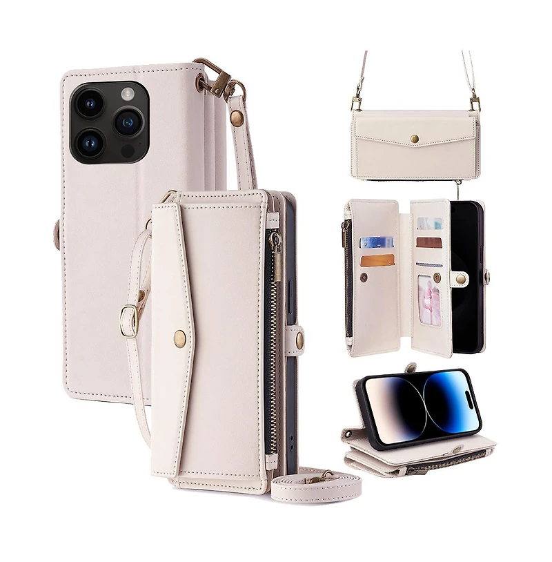 Artudatech Wallet Case for iPhone 12-17, Card Holder with 5 Card Slots & Straps