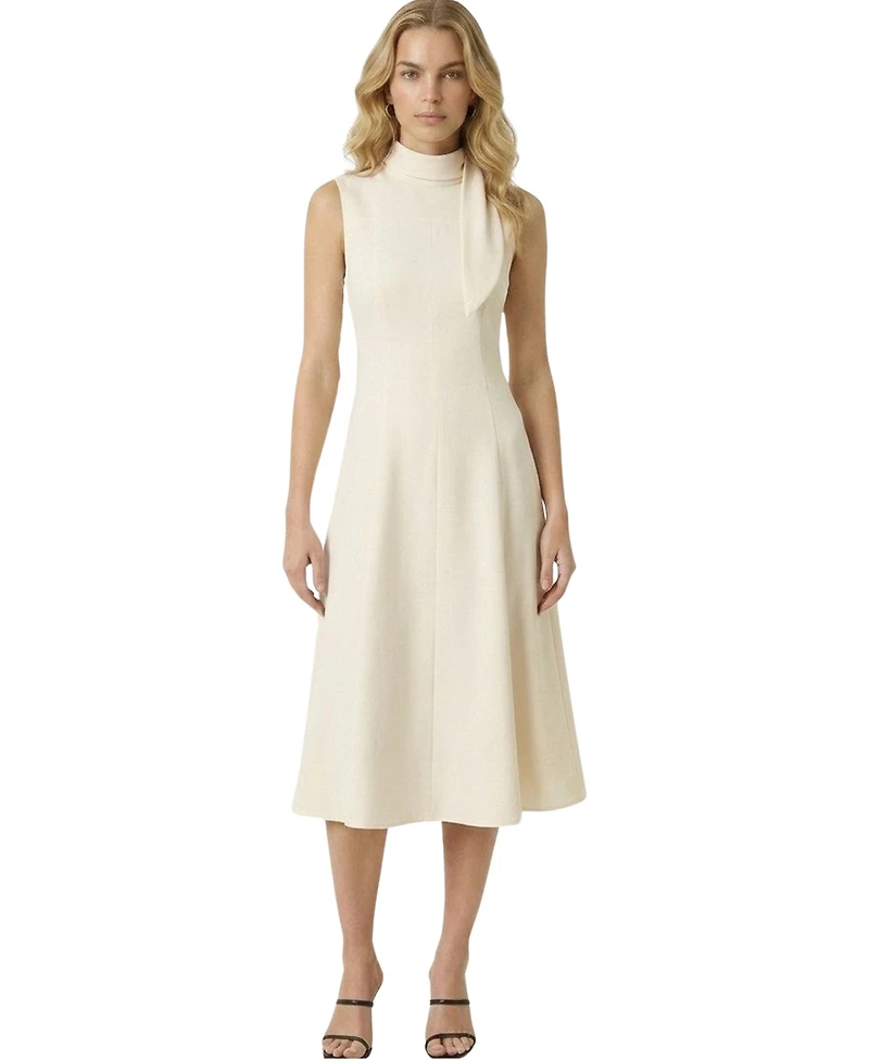 Modenaire Women's High-Mock-Neck Sleeveless A-Line Midi Dress