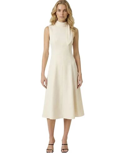 Modenaire Women's High-Mock-Neck Sleeveless A-Line Midi Dress