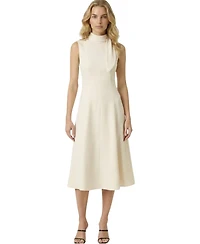 Modenaire Women's High-Mock-Neck Sleeveless A-Line Midi Dress