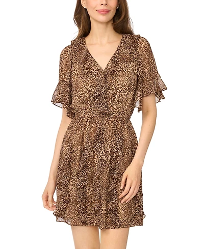 CeCe Women's Waterfall Ruffle Animal-Print Fit & Flare Mini Dress