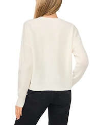 CeCe Women's Contrast Bow Detail V-Neck Long Sleeve Sweater