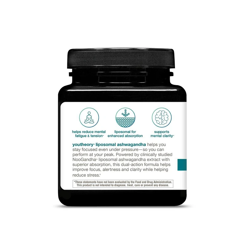 Youtheory Liposomal Ashwagandha Supplement, 30 Vegetarian Capsules (30 Day Supply) Powered by Clinically Studied NooGandha