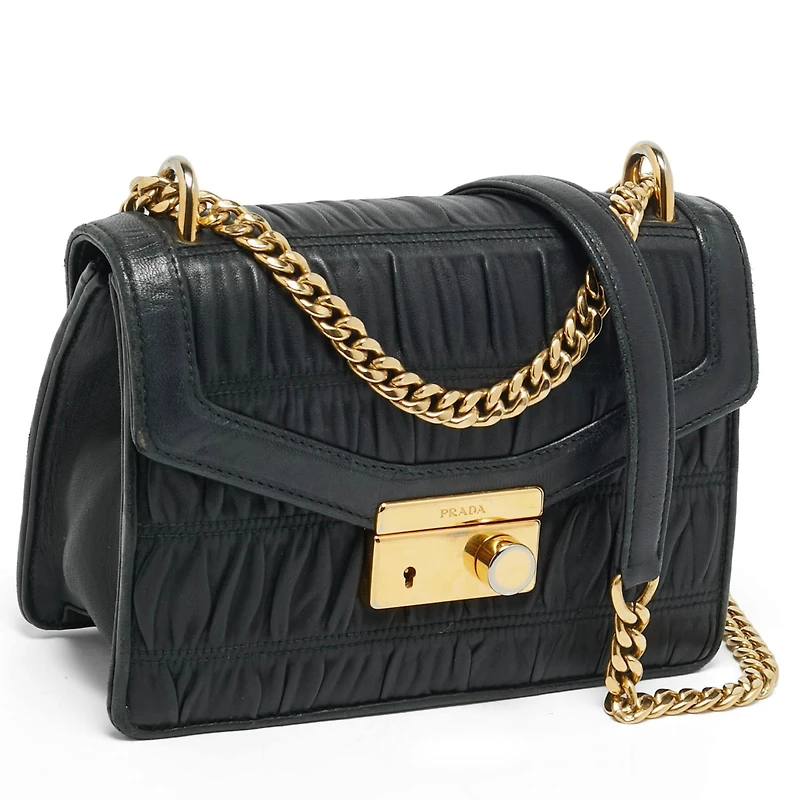 Pre-Owned Prada Gaufre Ruched-Leather Chain Shoulder Bag