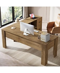 Tribesigns Computer Desk, Solid Wood Home Office Desk with Sturdy Wooden Legs