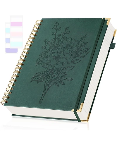 Danrong Leather Spiral Journal College Ruled Numbered Pages With Pockets Sticky Tabs Pen Loop
