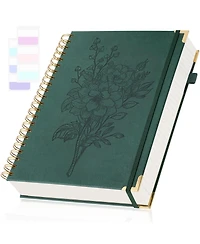 Danrong Leather Spiral Journal College Ruled Numbered Pages With Pockets Sticky Tabs Pen Loop