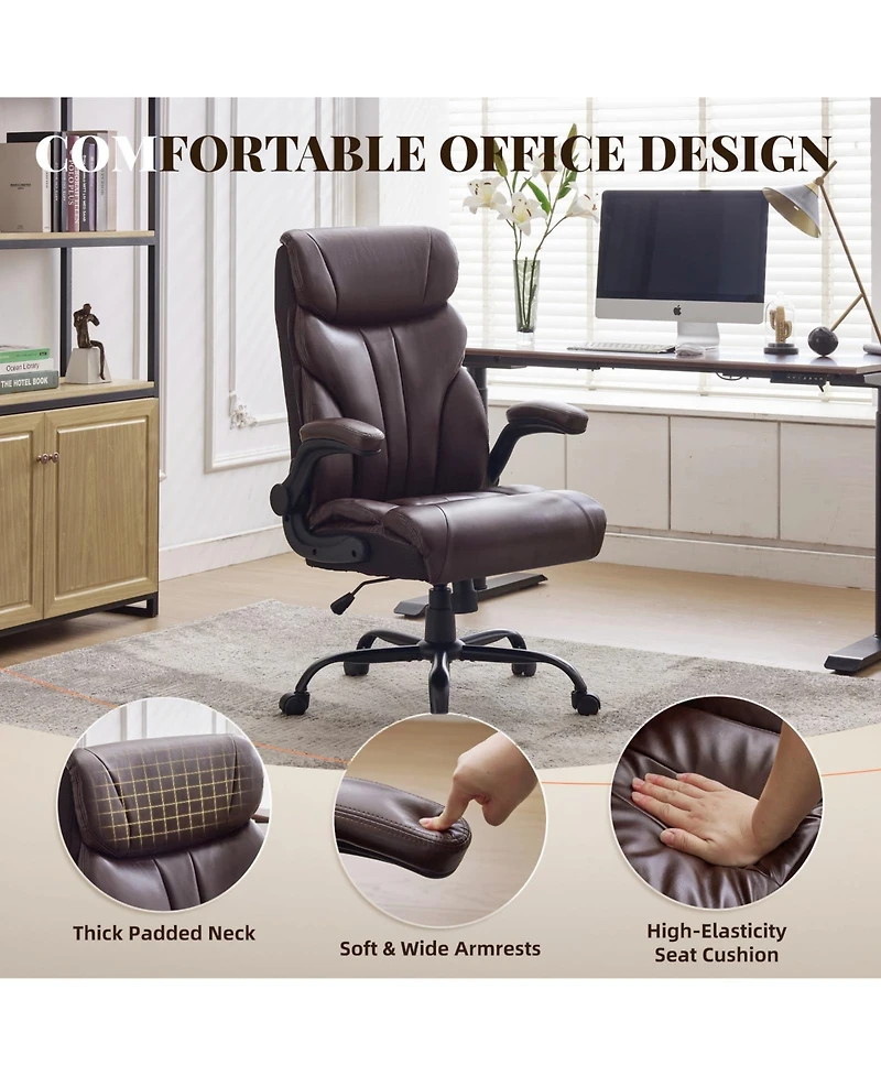 gaomon Swivel Executive Office Chair, Pu Leather Ergonomic Computer Desk Chair with Lumbar Support, Adjustable High Back for Home Office Work Gaming