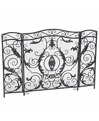 sumyeg Traditional 3 Panel Folding Fireplace Screen with Iron Frame and Decorative Scrollwork