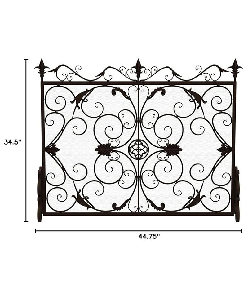 sumyeg Decorative Iron Fireplace Screen with Ornate Floral Design and Powder Coated Finish