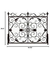 sumyeg Decorative Iron Fireplace Screen with Ornate Floral Design and Powder Coated Finish