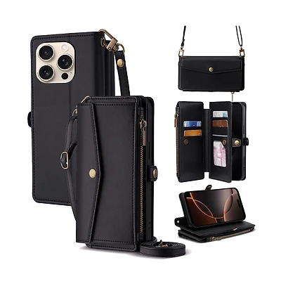 Artudatech Card Holder Wrist and Crossbody Straps Wallet Case for Apple iPhone 12-17