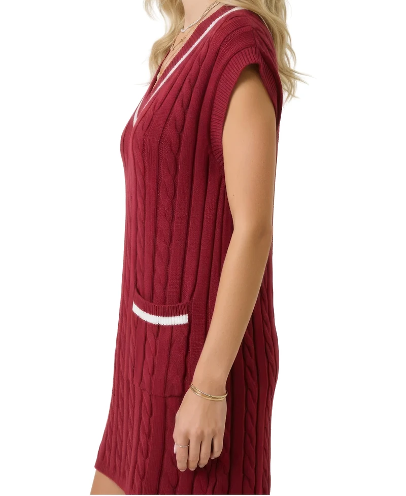 Modenaire Women's Cable-Knit V-Neck Mini Sweater Dress