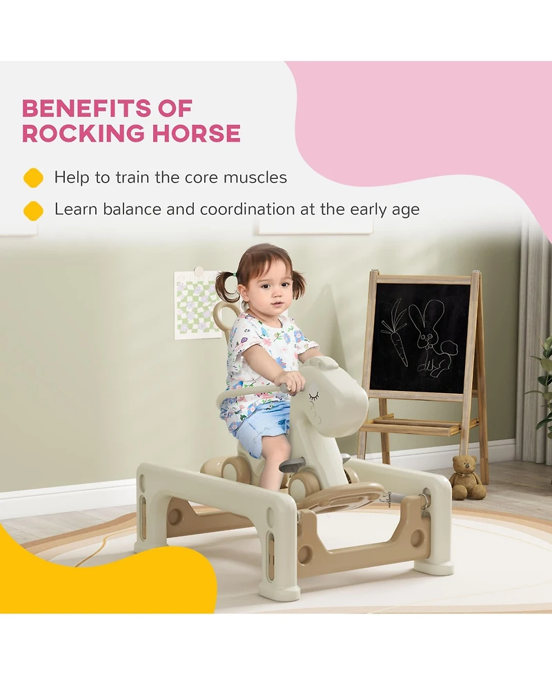 Glintex 5-in-1 Rocking Horse with Balance Board, Push Handle & Footrest, 66-lb Capacity, Ages 1-3