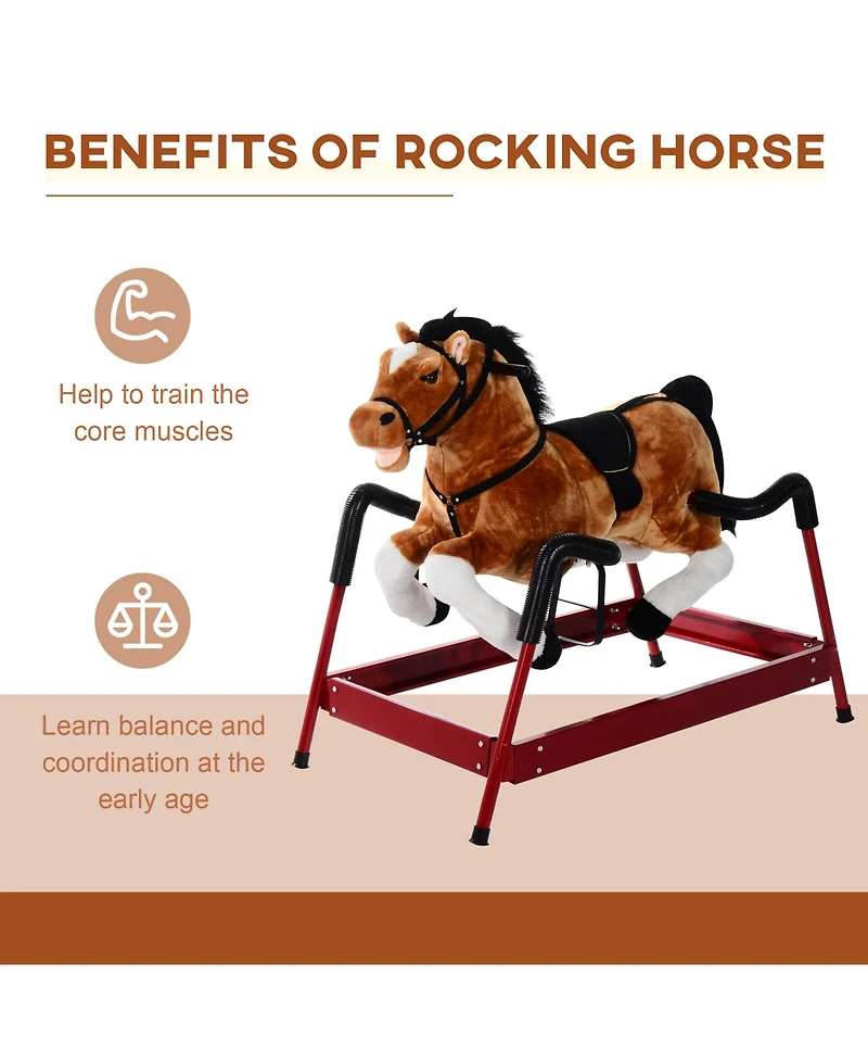 Glintex Spring Rocking Horse, 41.5"L x 23"W x 32.5"H, Plush with Metal Frame, Supports Up to 132 lbs, Ages 3+