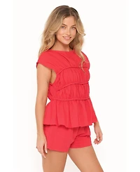 Petal and Pup Women's Karly Boat Neckline Tiered Short-Sleeve Top Shorts, 2-Piece Set