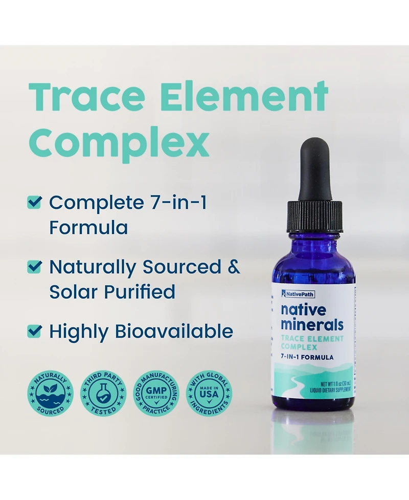 NativePath Native Minerals 7 in 1 Ionic Liquid Trace Element Complex with Magnesium Potassium Sodium Chloride 1 Fluid Ounce 30 Servings