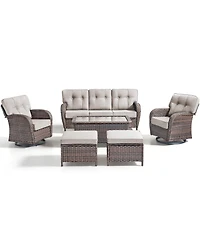 Pocassy High Back Patio Furniture Set with 5-Inch Thick Cushion, 6-Piece Outdoor Conversation Sofa, Swivel Rocker Chairs and Ottomans