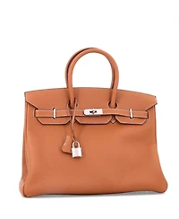 Pre-Owned Hermes Birkin 35 Handbag Brown Fjord with Palladium Hardware
