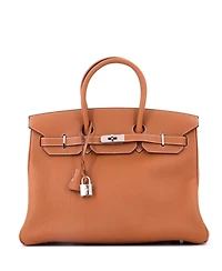 Pre-Owned Hermes Birkin 35 Handbag Brown Fjord with Palladium Hardware