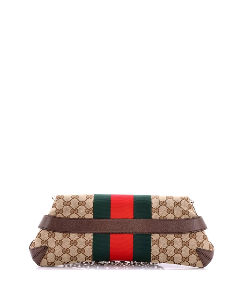 Pre-Owned Gucci Medium Horsebit Nm Web Chain Clutch Gg Canvas