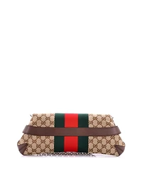 Pre-Owned Gucci Medium Horsebit Nm Web Chain Clutch Gg Canvas