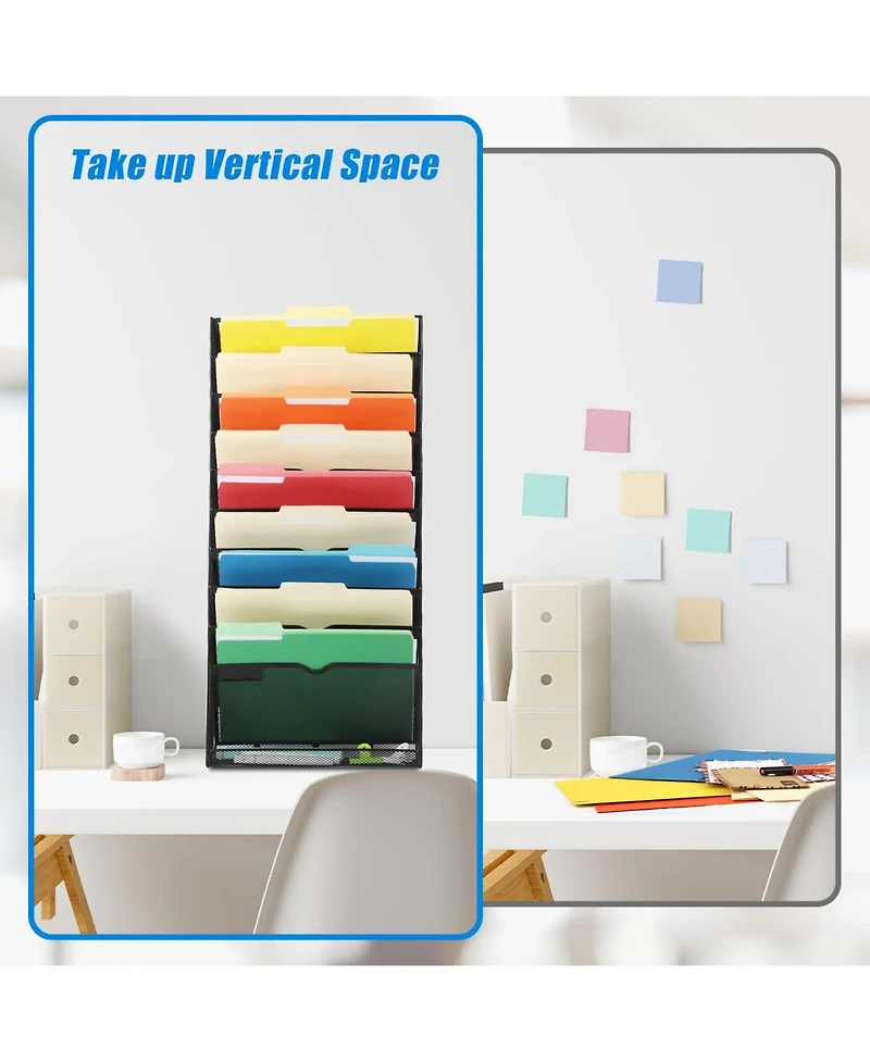 Danrong Mesh Desk File Organizer Wall Mount Vertical Document Holder With Bottom Tray For Office Home