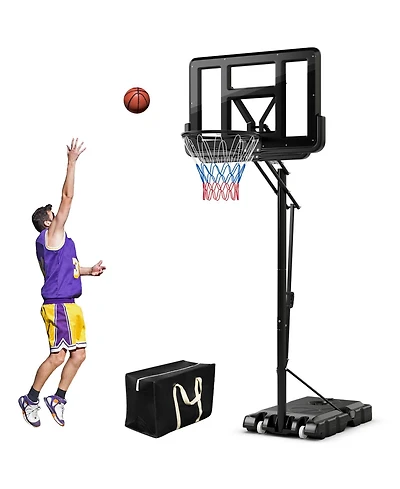 Glintex Basketball Hoop Portable 8 to 10 ft Adjustable System with Shatterproof Backboard 18 in Rim and Fillable Base on Wheels