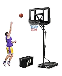 Glintex Basketball Hoop Portable 8 to 10 ft Adjustable System with Shatterproof Backboard 18 in Rim and Fillable Base on Wheels