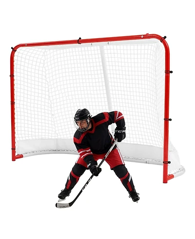 Glintex Street Hockey Goal, Steel Hockey Net with Powder-Coated Frame, 5-Ply Mesh Rope and Snap-Lock Assembly