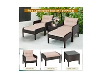 5 Pcs Patio Rattan Sofa Ottoman Furniture Set with Cushions