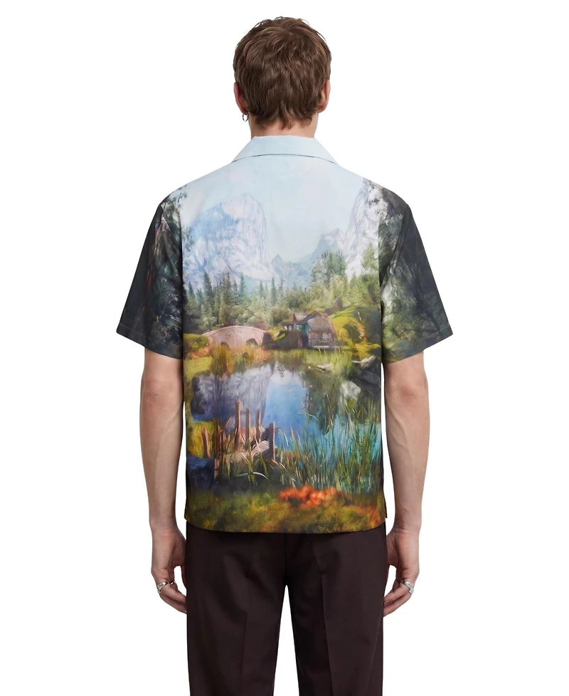 Twisted Tailor Men's Lorcan Landscape-Print Camp Collar Shirt