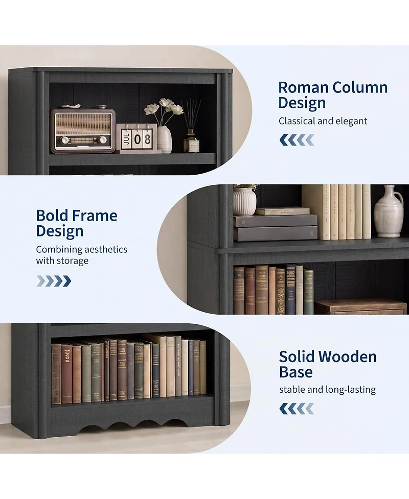 homfan 70.9" Tall Bookshelf - 5-Tier Wood Bookcase with Arched Roman Column Design for Home Office and Living Room