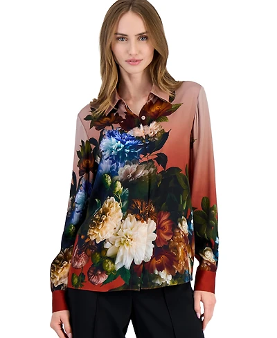 Elie Tahari Women's Shae Long-Sleeve Button-Down Floral-Print Blouse