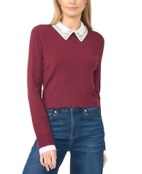 CeCe Women's Dupraz Jewel-Collar Long-Sleeve Sweater
