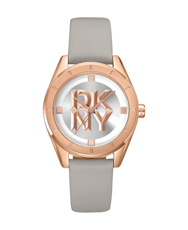 Dkny Women's Quartz Chambers Midi Silver-Tone Leather Watch, 34 mm