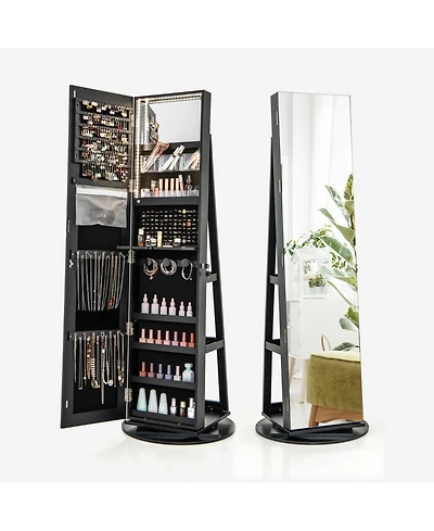 Mecale 360degree(s) Rotating Mirrored Jewelry Cabinet Armoire 3 Color Led Modes